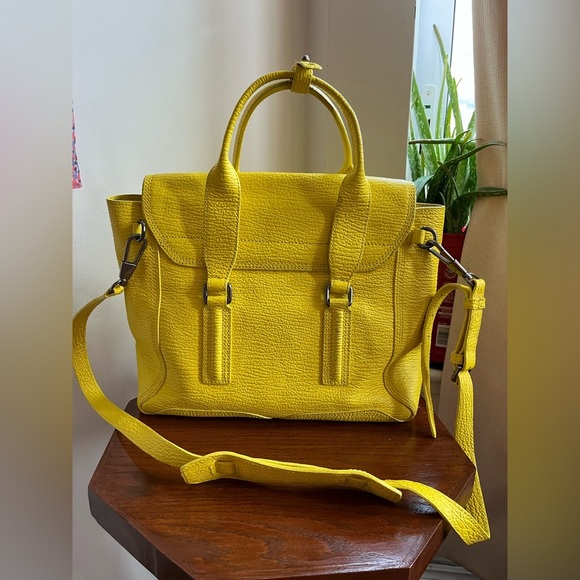 3.1 Phillip Lim Pashli Medium Bright Yellow Calfskin Leather Satchel W/ Strap - Picture 8 of 16